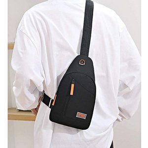 🆕 Mens Black Canvas Sling Bag, Trendy Crossbody Chest Bag, Unisex Backpack